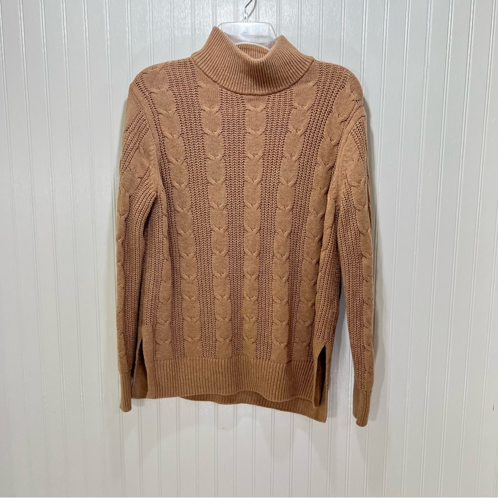 Banana Republic Tan Cable Knit Mock Neck Fisherman Sweater Women’s Size M
